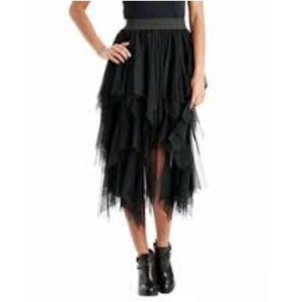 Free People Tutti Frutti Tulle Tired Asymmetrical Skirt Black Size M